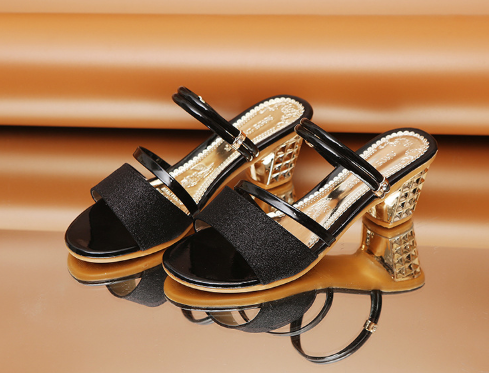 Elegant Slingback Sandals with Glitter Finish and Embellished Heel S-42
