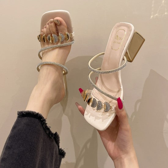 Elegant Blue High Heels with Gold Detailing