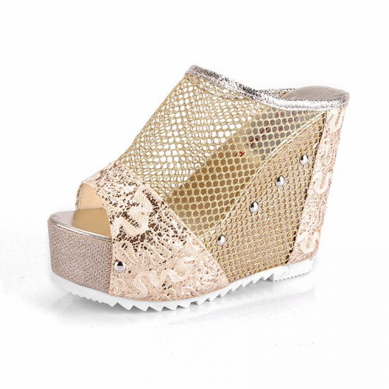 Black Retro Ethnic High Heels Wedge Sandals