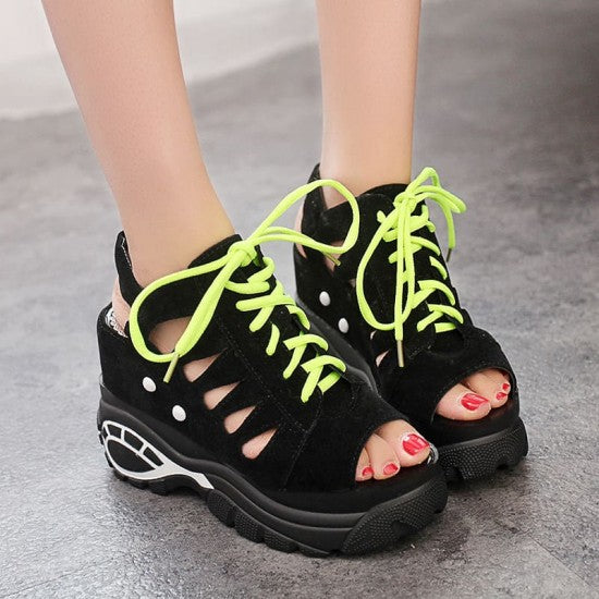 Lace-up Wedge Hollow High Wedge Sandals S-83