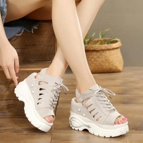 Lace-up Wedge Hollow High Wedge Sandals S-83