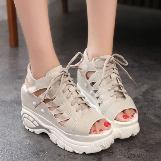Lace-up Wedge Hollow High Wedge Sandals S-83