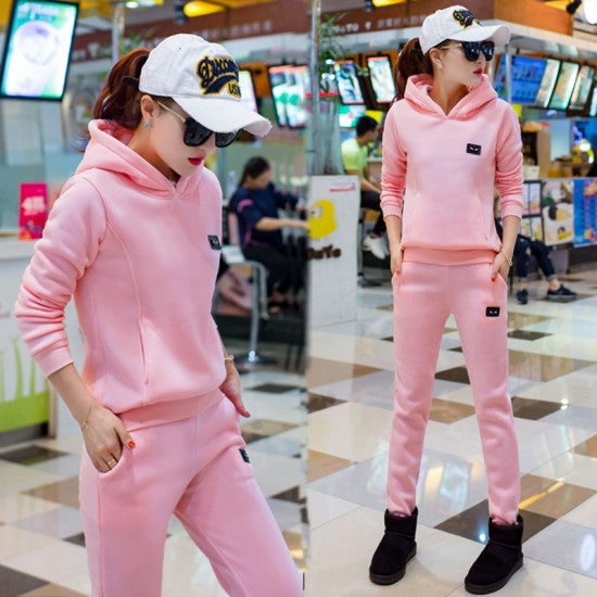 Leisure Hooded Two Piece Sportswear Suit - Pink