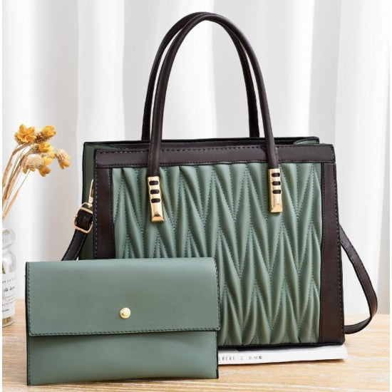 Luxury Diamond Texture Lattice Two Piece Hand Bag Set- Black
