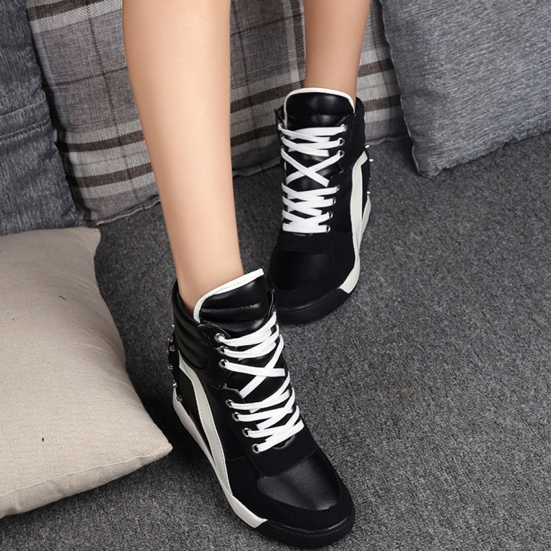 New Fashion Black Wedge Sneakers S-92