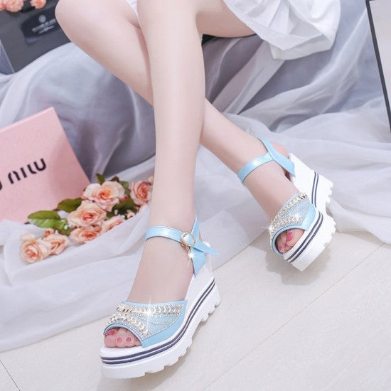 New Fish Mouth buckle Blue Ladies Sandals