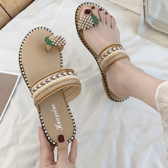 New flat-bottom bohemian Style slippers -Brown