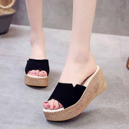 New Korean Thick-soled High-Heeled Sandals - Black