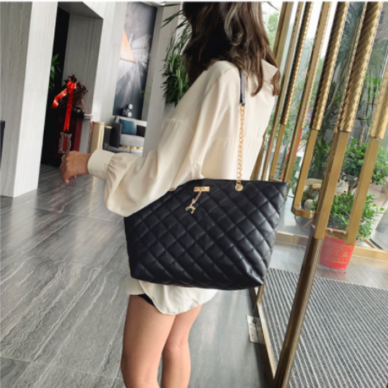 New Rhombic Chain Straps Patchwork Women Hand Bag - Silver