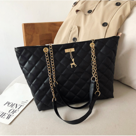 New Rhombic Chain Straps Patchwork Women Hand Bag - Silver