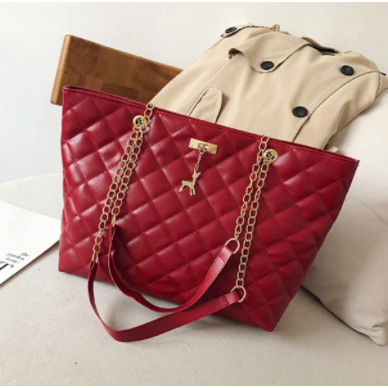 New Rhombic Chain Straps Patchwork Women Hand Bag - Silver