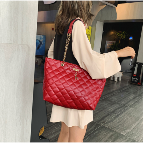 New Rhombic Chain Straps Patchwork Women Hand Bag - Silver