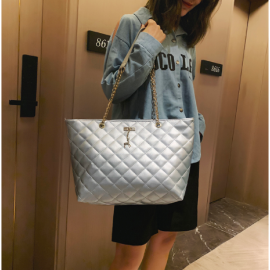 New Rhombic Chain Straps Patchwork Women Hand Bag - Silver
