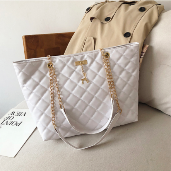 New Rhombic Chain Straps Patchwork Women Hand Bag - Silver