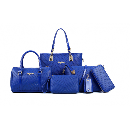 NEW SNAKE PATTERN SIX-PIECE PORTABLE BAG SET-Blue