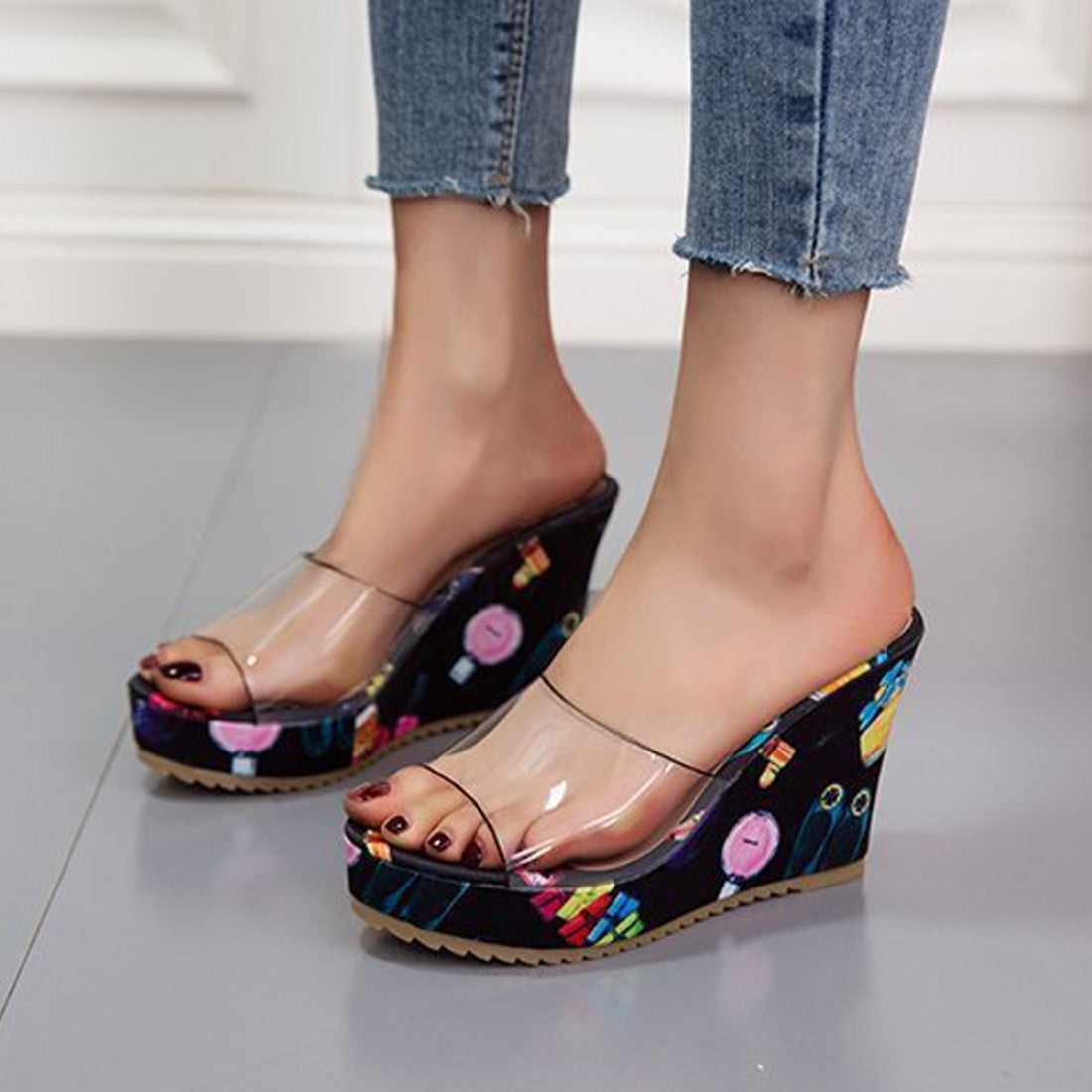 New Transparent Summer One-Line High Heeled Sandals S-112