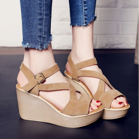 Versatile Espadrille Wedge Sandals with Cross-Strap Design S-25