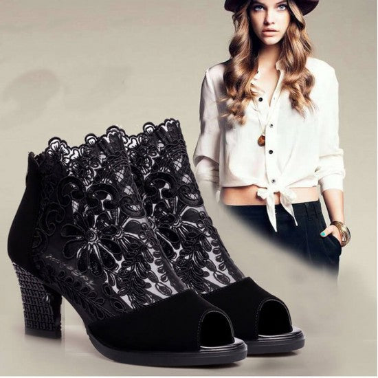 Open Toe High Heel Lace Mesh Sandals S-81