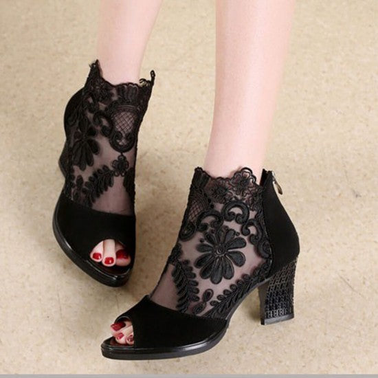 Open Toe High Heel Lace Mesh Sandals S-81