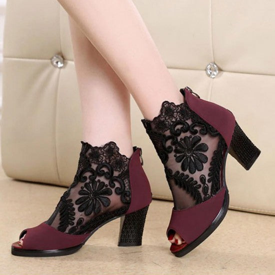 Open Toe High Heel Lace Mesh Sandals S-81