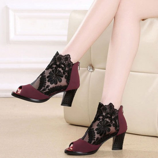 Open Toe High Heel Lace Mesh Sandals S-81