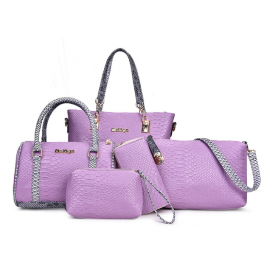 Black 5 Piece Snake Pattern Ladies Hand bags Set