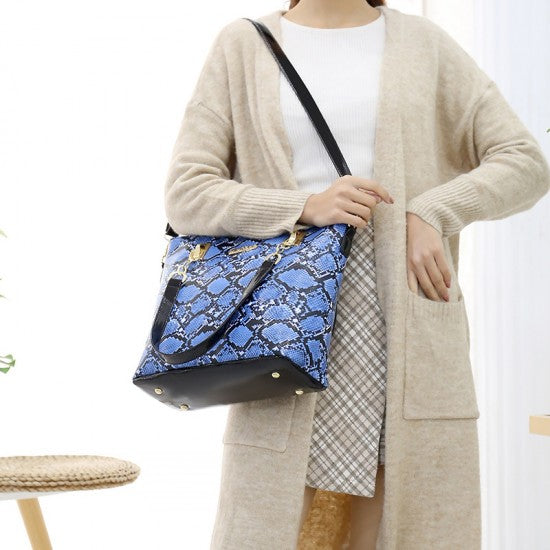 Python Pattern Ladies Handbags Set - Blue
