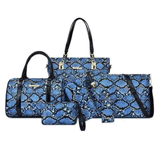 Python Pattern Ladies Handbags Set - Blue
