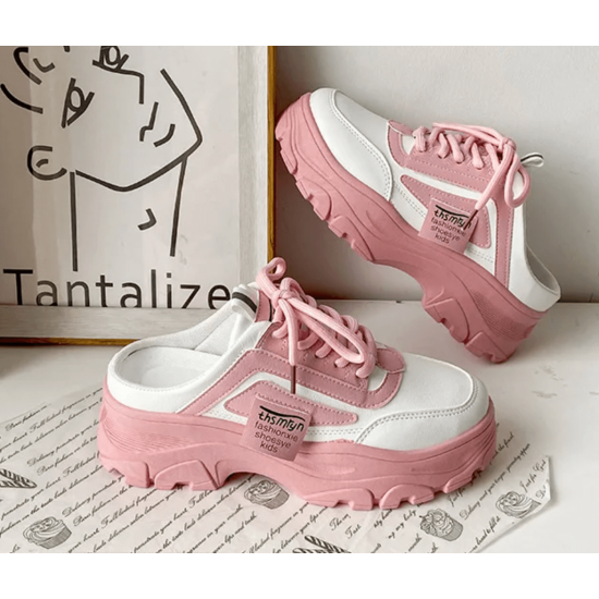 Trendy White Chunky Mule Sneakers for Women