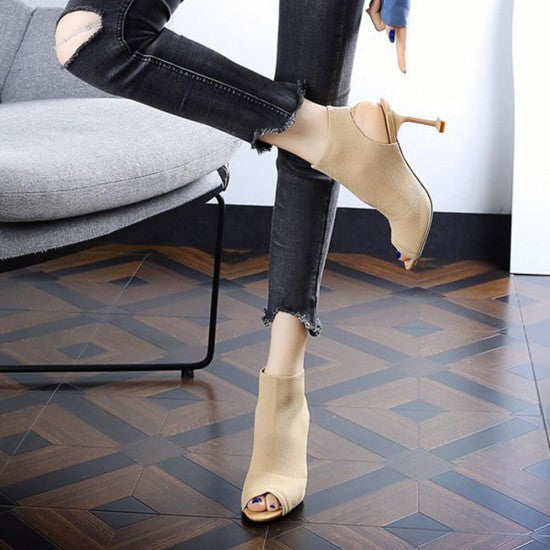 Knitted Elastic Fish Mouth High Heel Sandals S-79