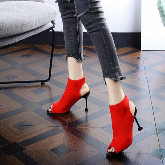 Knitted Elastic Fish Mouth High Heel Sandals S-79