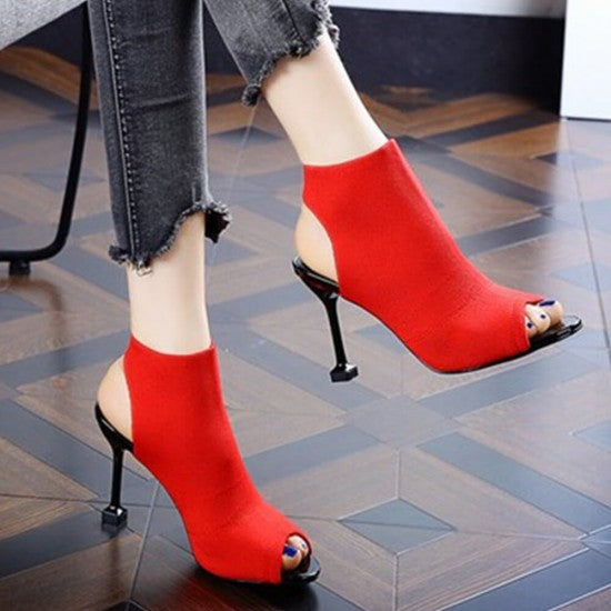 Knitted Elastic Fish Mouth High Heel Sandals S-79
