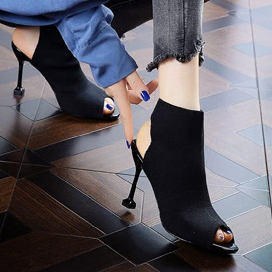 Knitted Elastic Fish Mouth High Heel Sandals S-79