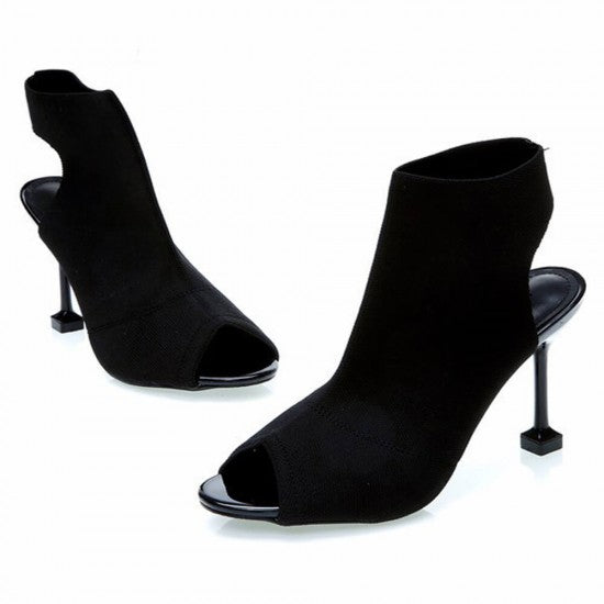 Knitted Elastic Fish Mouth High Heel Sandals S-79