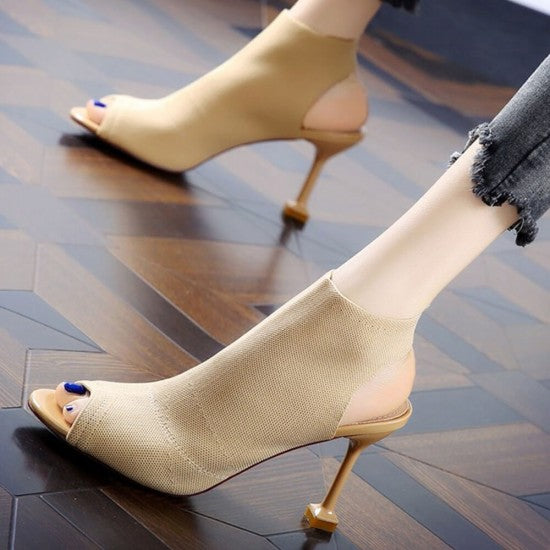 Knitted Elastic Fish Mouth High Heel Sandals S-79