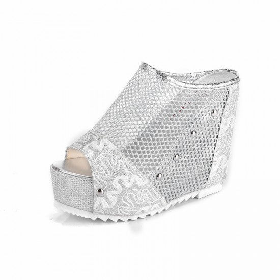 Black Retro Ethnic High Heels Wedge Sandals