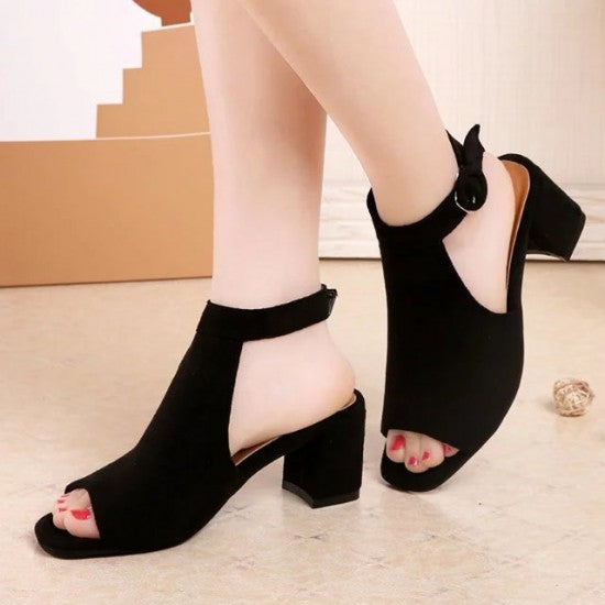 Classic Block Heel Sandals with Elegant Ankle Strap S-12