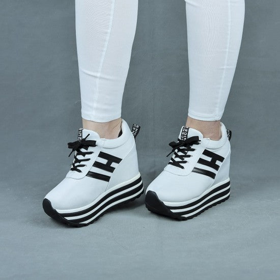 Trendy Platform Sneakers with Bold Stripes and Wedge Heel S-34