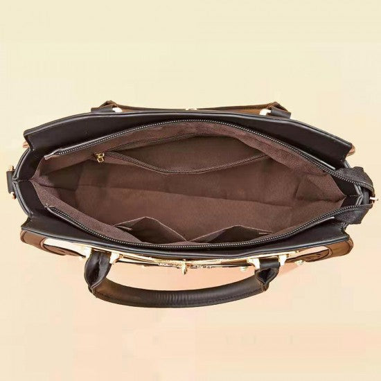 Three Pieces Luxury Carved Elegant Handbags Set - Brown