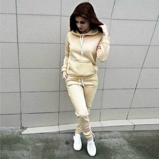 Trending Hoodie Style Sport Wear Two Piece TrackSuit - Cream