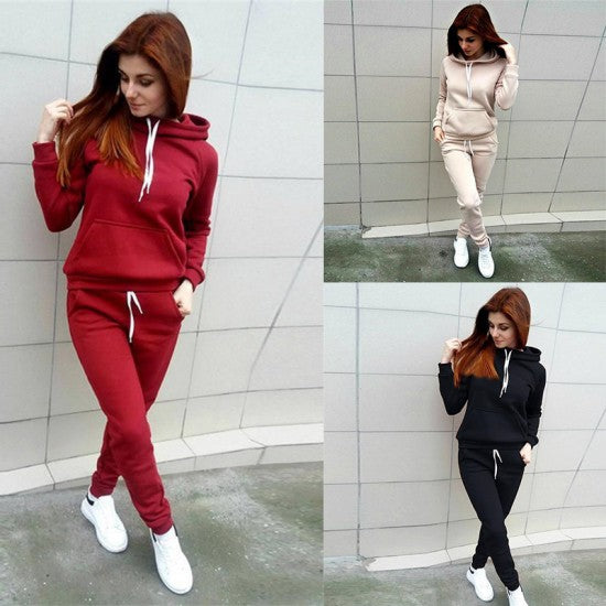 Trending Hoodie Style Sport Wear Two Piece TrackSuit - Red