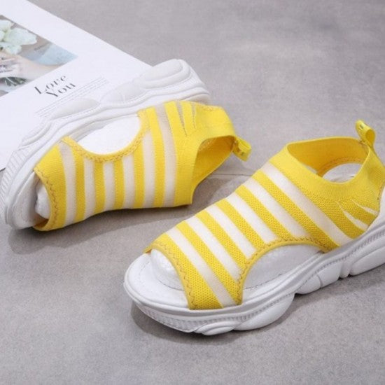 Trendy Athletic Inspired Strappy Yellow Sandals with Chunky Rubber Soles