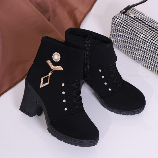 Trendy Brown High Heel Ankle Boots for Women with Stylish Embellishments