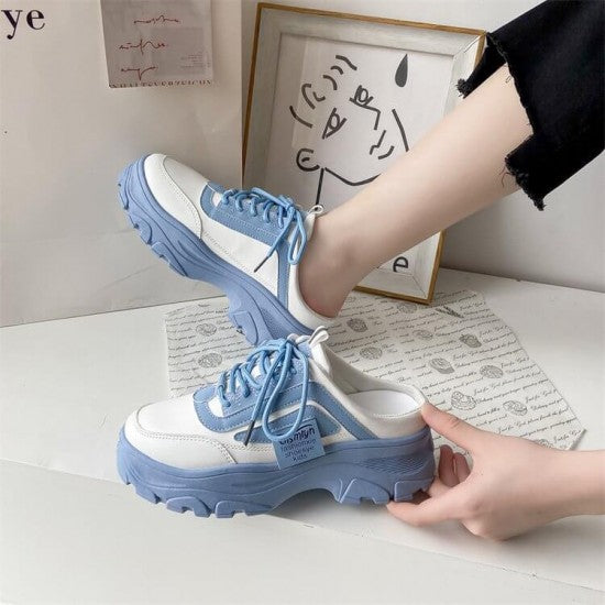 Trendy White Chunky Mule Sneakers for Women