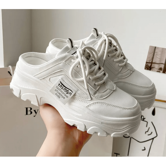 Trendy White Chunky Mule Sneakers for Women
