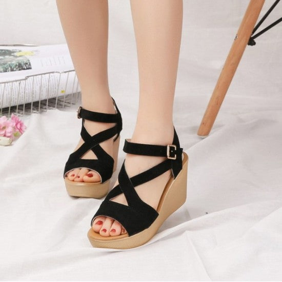 Versatile Espadrille Wedge Sandals with Cross-Strap Design S-25