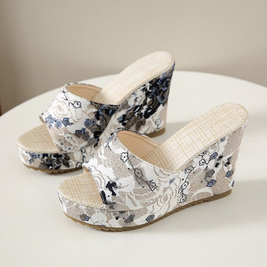 Vibrant Floral Embellished Wedge Sandals