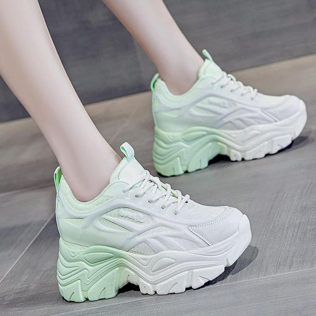 White Chunky Sneakers for Women Trendy Platform Sports Shoes S-168