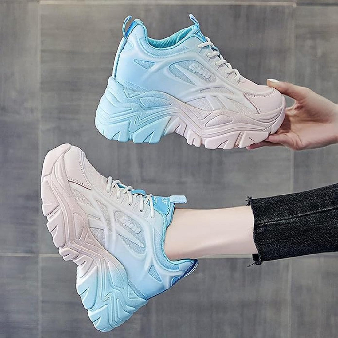 White Chunky Sneakers for Women Trendy Platform Sports Shoes S-168