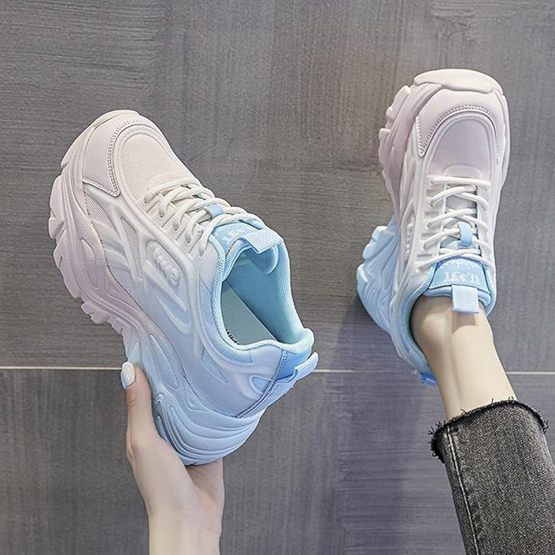 White Chunky Sneakers for Women Trendy Platform Sports Shoes S-168